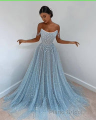 Blue tulle long Formal Prom dress, blue tulle evening dress