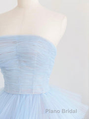 Blue tulle long Formal Prom dress, blue tulle evening dress