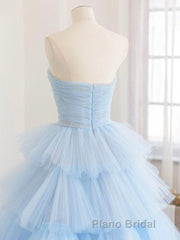 Blue tulle long Formal Prom dress, blue tulle evening dress