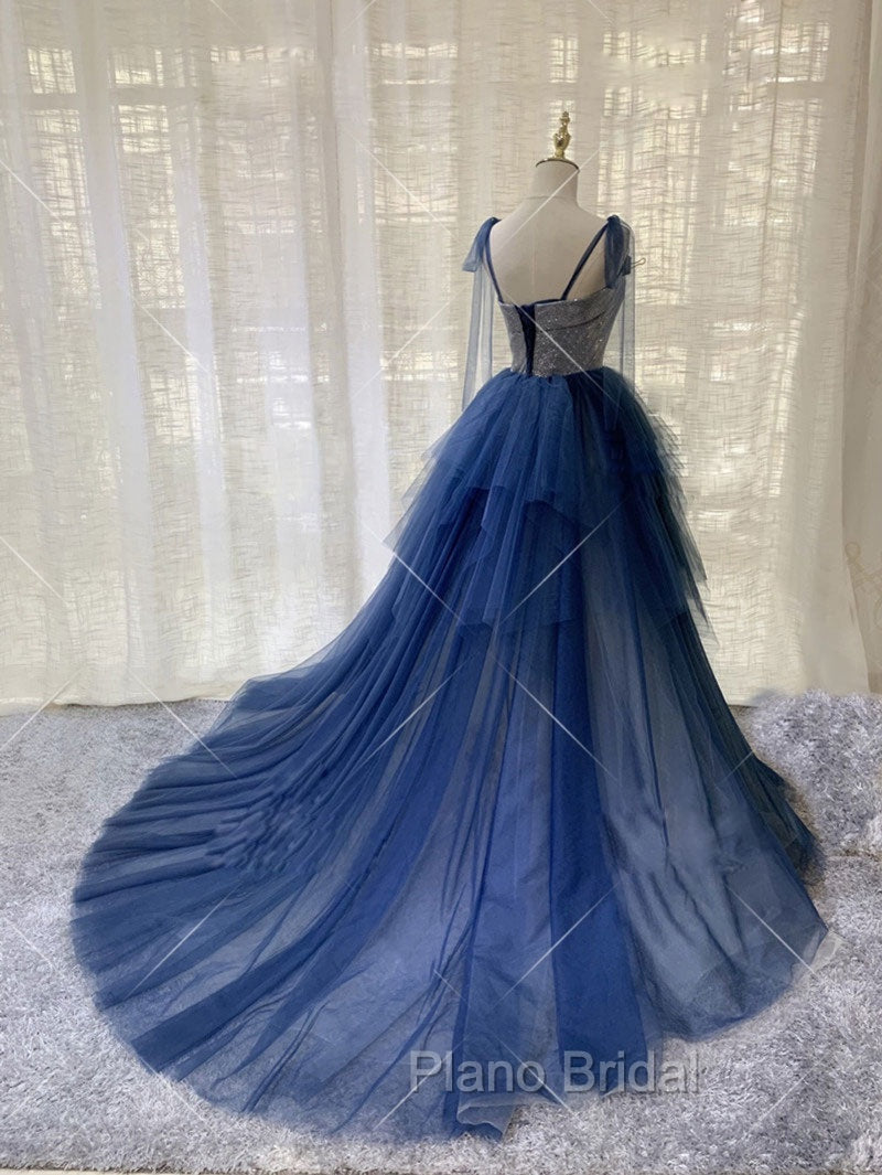 Blue Tulle Long Formal Prom Dresses, Blue Tulle Long Evening Dresses Secondary image