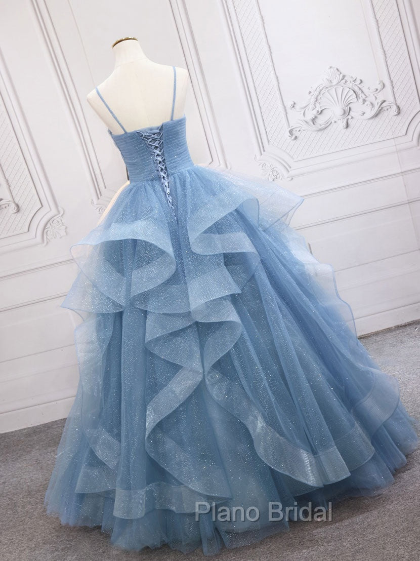 Blue Tulle Long Formal Prom Dresses, Blue Tulle Formal Dresses Sweet 16 Dresses Secondary image