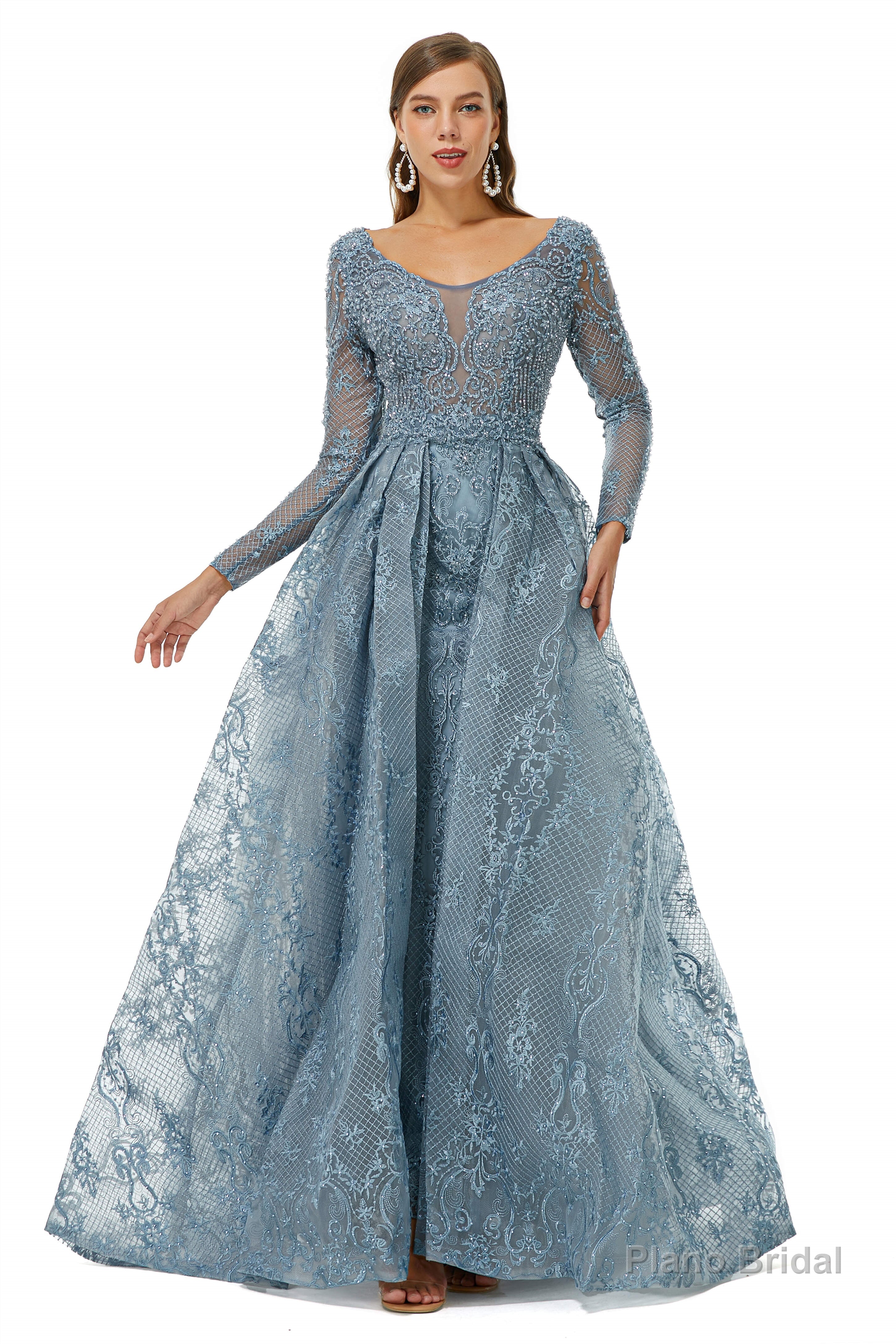 Tulle Long Sleeve Appliques Beading Prom Dresses Secondary image