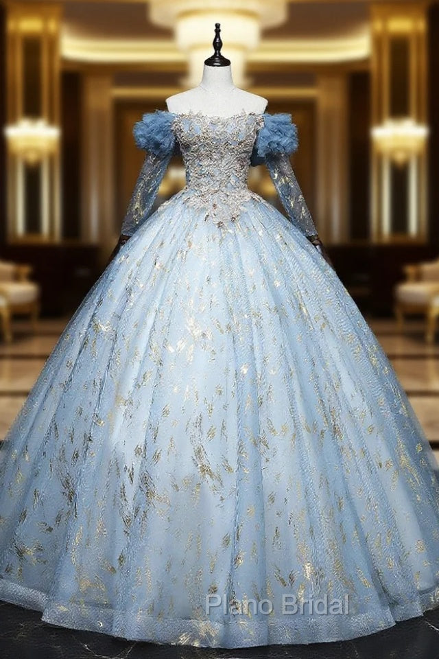 Blue Tulle Long Sleeve Beading Quinceanera Dresses Main image
