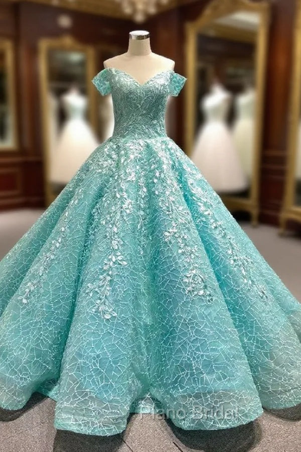 Blue Tulle Off the Shoulder Appliques Formal Prom Dresses Main image