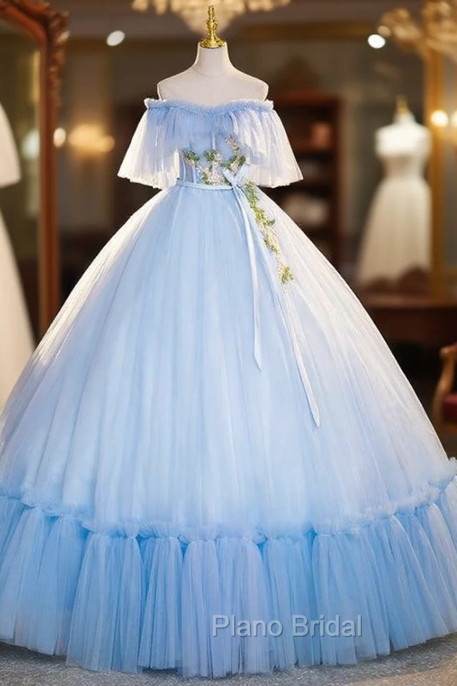 Blue Tulle Off the Shoulder Appliques Quinceanera Dresses Main image
