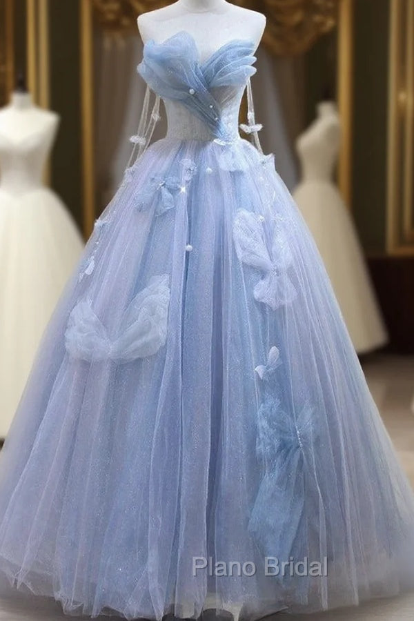 Blue Tulle Off the Shoulder Butterfly Formal Prom Dresses Main image