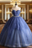 Blue Tulle Pleats Backless Beading Quinceanera Dresses