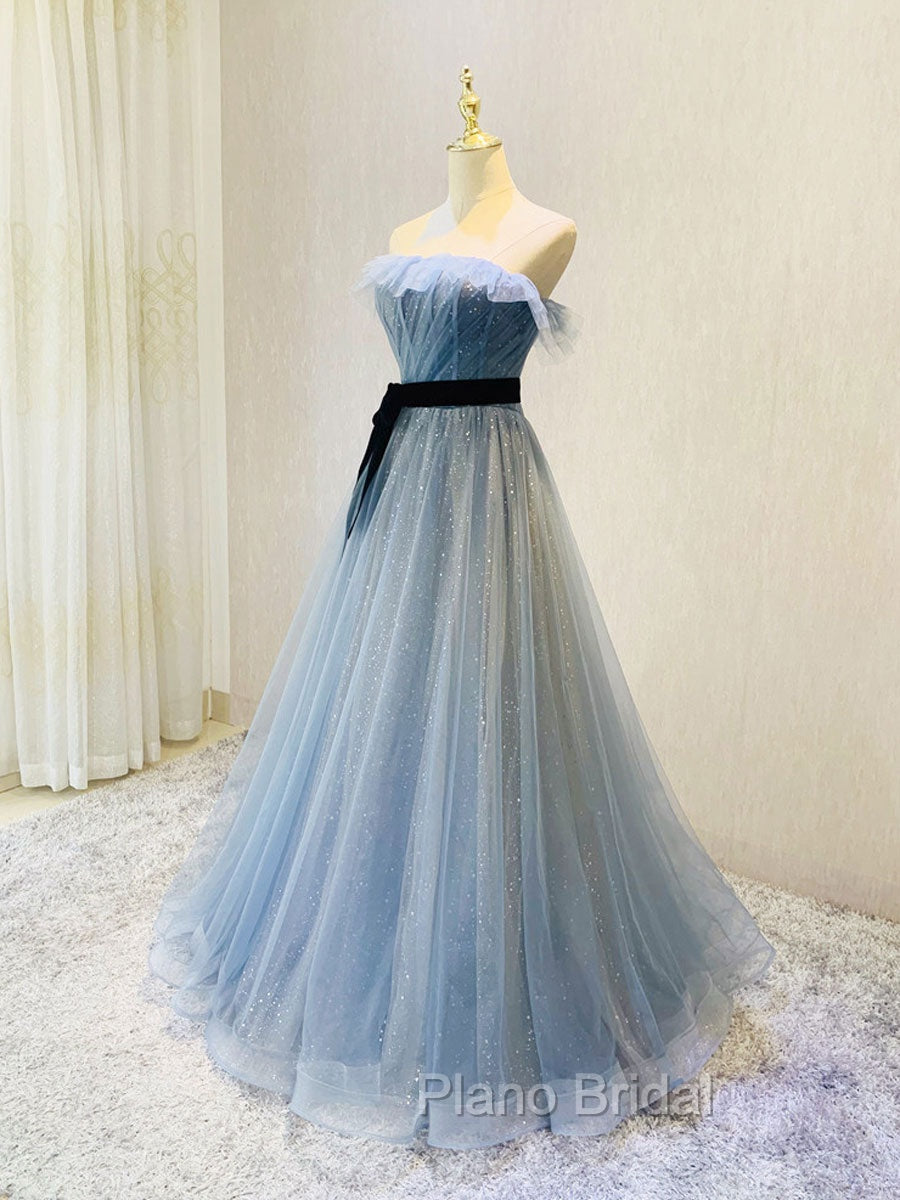 Blue Tulle Sequin Long Formal Prom Dresses A Line Tulle Blue Formal Dresses Secondary image