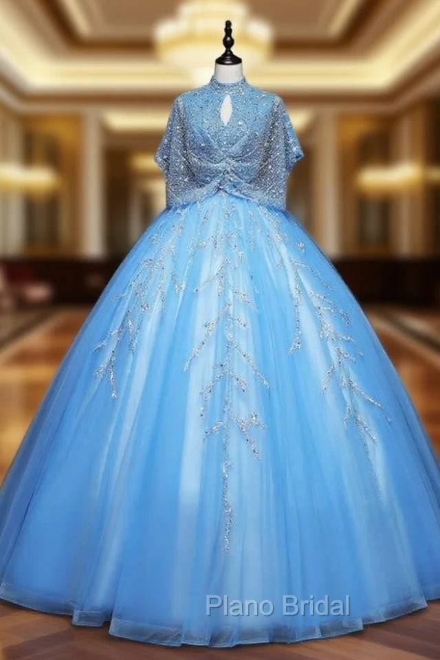 Blue Tulle Sequins Beading Quinceanera Dresses Main image