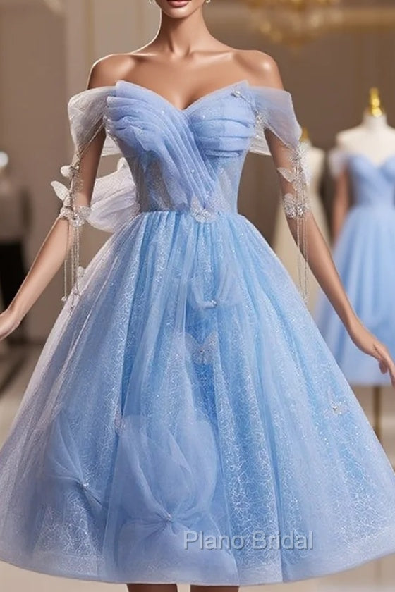 Blue Tulle Sequins Off the Shoulder Butterfly Homecoming Dresses Main image