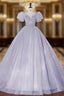 Blue Tulle Sequins Puff Sleeve Quinceanera Dresses