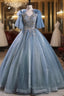 Blue Tulle Sequins V-neck Quinceanera Dresses