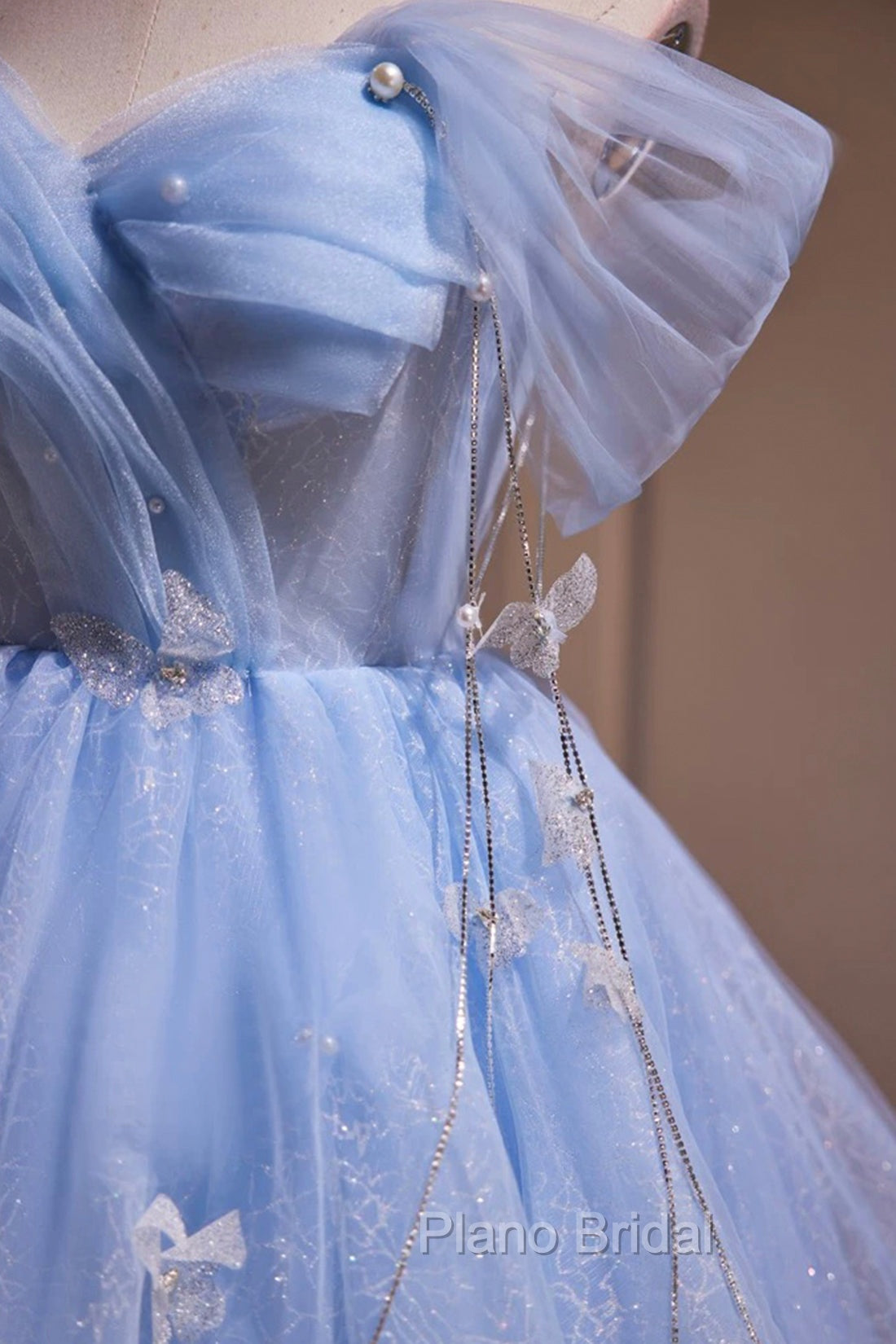 Blue Tulle Short Party Dresses, Lovely A-Line Off Shoulder Formal Prom Dresses Secondary image