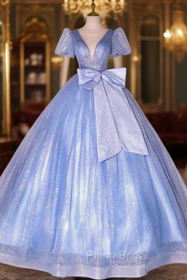 Blue Tulle Suquins Puff Sleeve Quinceanera Dresses Main image