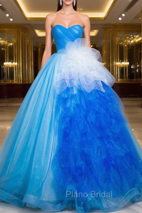 Blue Tulle Sweetheart Pleats Quinceanera Dresses Main image