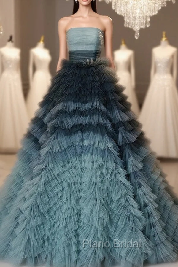Blue Tulle Tiers Strapless Pleats Quinceanera Dresses Main image