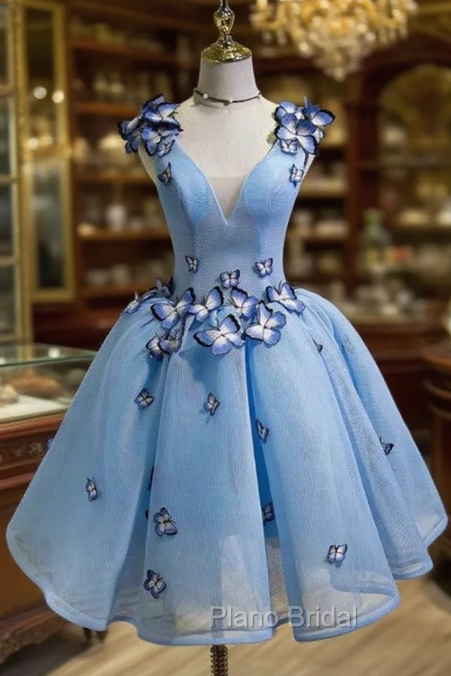 Blue V-neck Organza Homecoming Dresses Main image