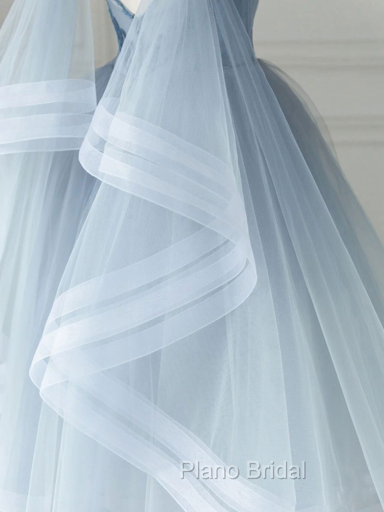 Blue V Neck Tulle Beads Short Formal Prom Dresses, Blue Tulle Formal Dresses