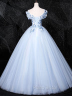 Blue V Neck Tulle Lace Long Formal Formal Prom Dresses. Blue Sweet 16 Dresses