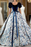 Blue Velvet Puff Sleeve Quinceanera Dresses