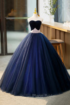 Blue Velvet Tulle Long Formal Prom Dresses, Blue Evening Party Dresses