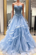 Gorgeous A Line Sweetheart Appliques Lace Formal Prom Dresses with Ruffles