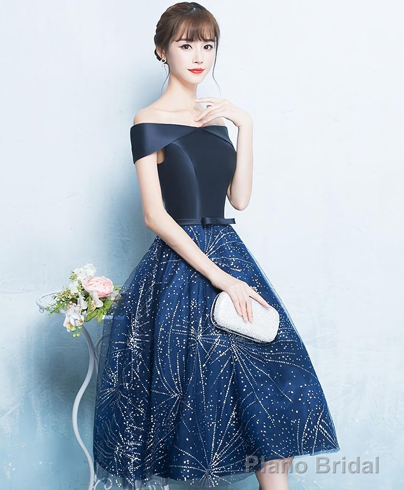 Blue A Line Off Shoulder Short Prom Dress Homecoming Dress