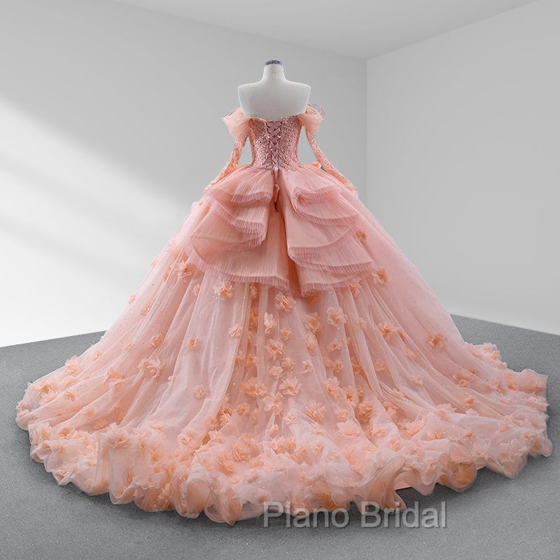 Blush Ball Gown Long Sleeves Sweetheart Quinceanera Dresses