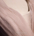 Blush Pink A-Line V-Neck Glitter Tulle With Beaded Long Formal Prom Dresses Adult Ceremony Evening Dresses