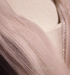 Blush Pink A-Line V-Neck Glitter Tulle With Beaded Long Formal Prom Dresses Adult Ceremony Evening Dresses