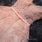 Blush Pink Lace Appliqued Tulle Homecoming Dresses,Prom Dresses