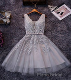 Blush Pink Lace Appliqued Tulle Homecoming Dresses,Prom Dresses