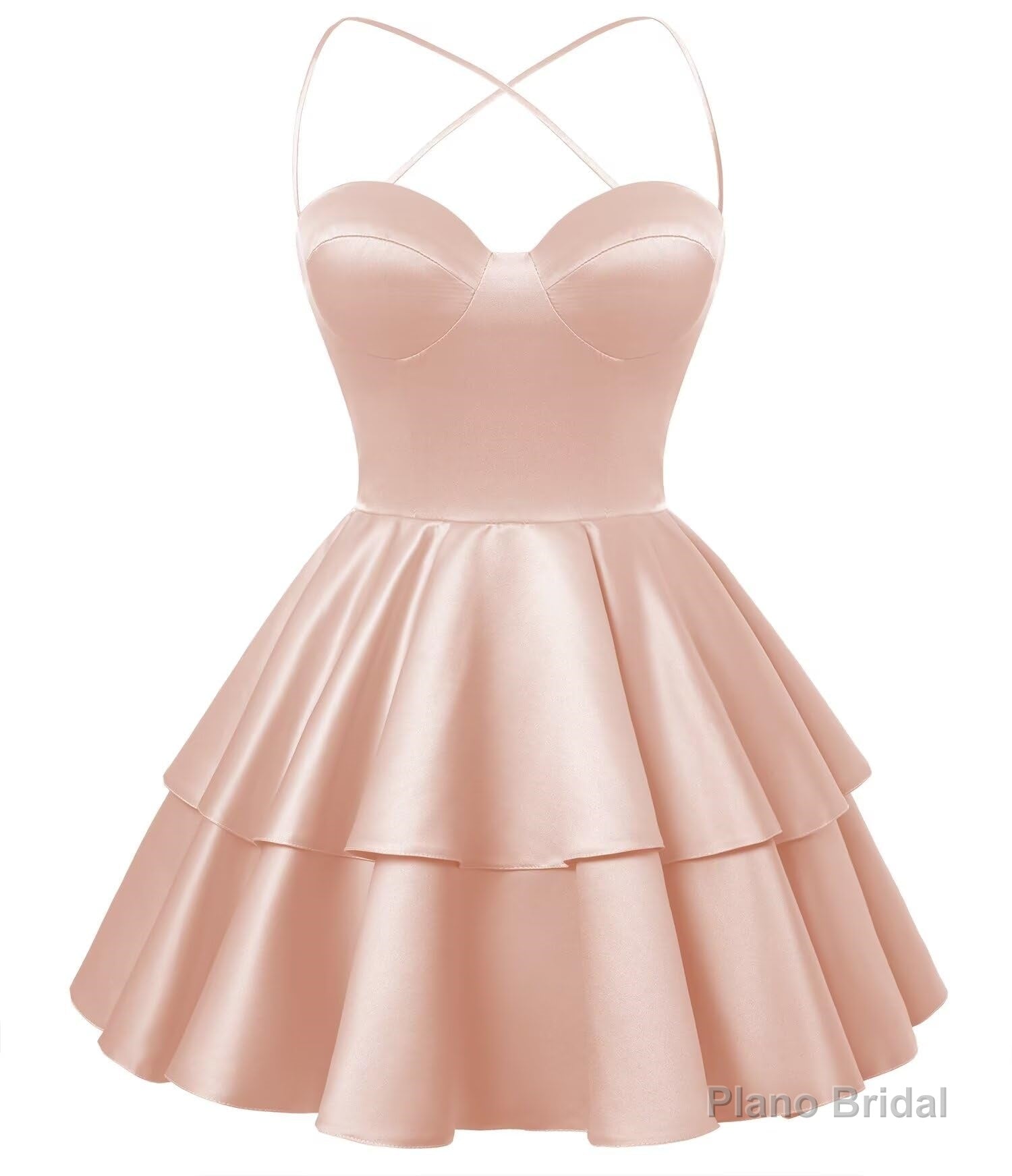 Blush Pink Satin Homecoming Dress Sweetheart Neck Tiered Short Graduation Dresses Main image