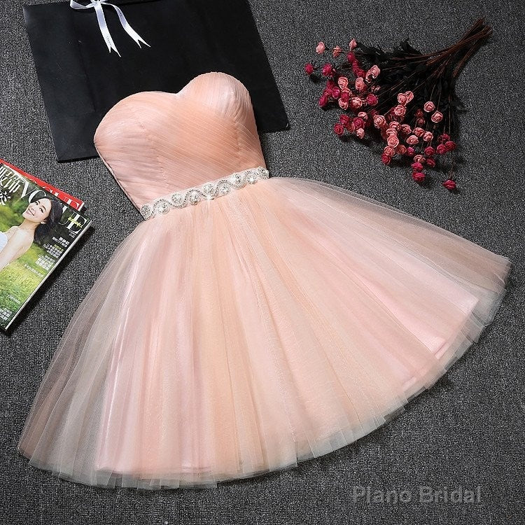 Blush Pink Tulle Strapless Sweetheart Neck Short Prom Dresses,Mini Homecoming Dress Secondary image