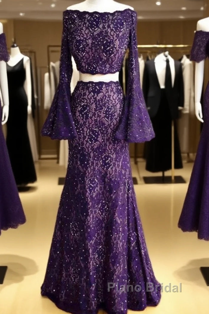 Boho Chic Mermaid Two Piece Lace Formal Prom Dresses Main image