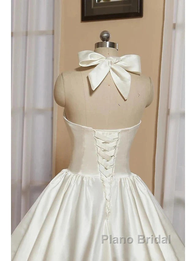 Bridal Shower Little White Dresses Wedding Dresses Tea Length A-Line Sleeveless Halter Satin With Bow(S) Pleats Secondary image