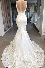 Amazing Appliques Tulle Mermaid Wedding Dress