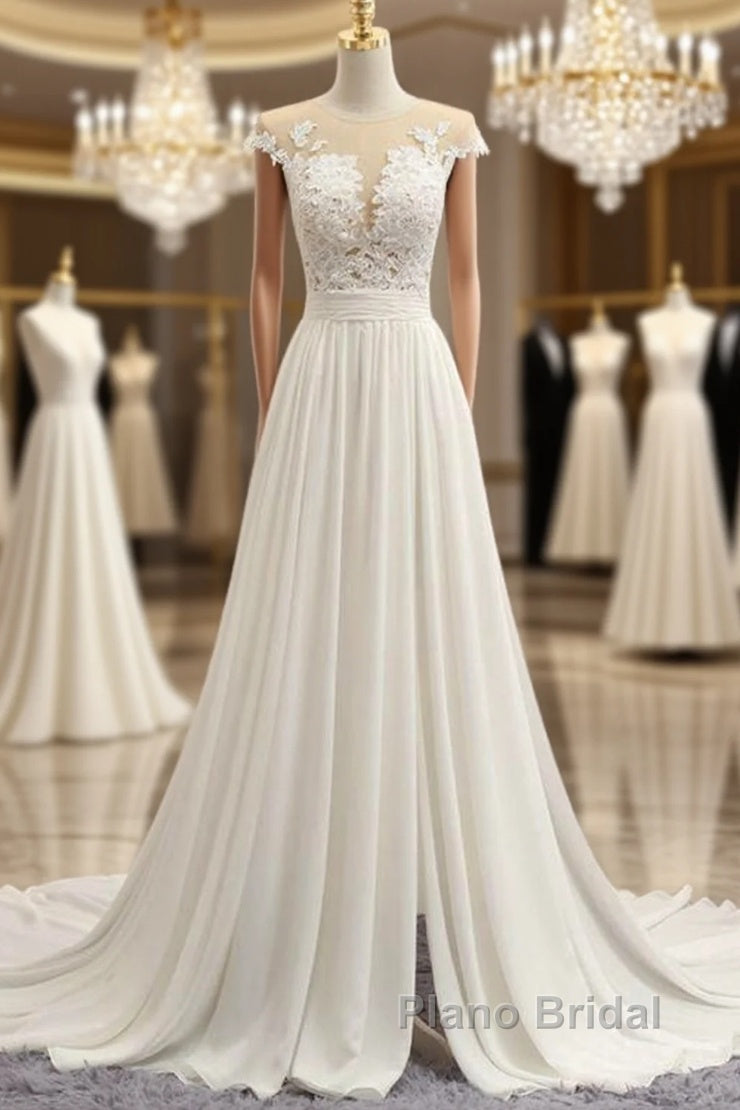 Front Slit Appliques Chiffon A-line Wedding Dress Main image