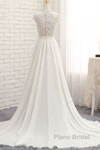 Front Slit Appliques Chiffon A-line Wedding Dress