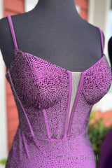 Royal Blue Beaded Sheath Deep V Neck Homecoming Dresses