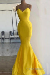 Bright Yellow Mermaid Satin Dresses