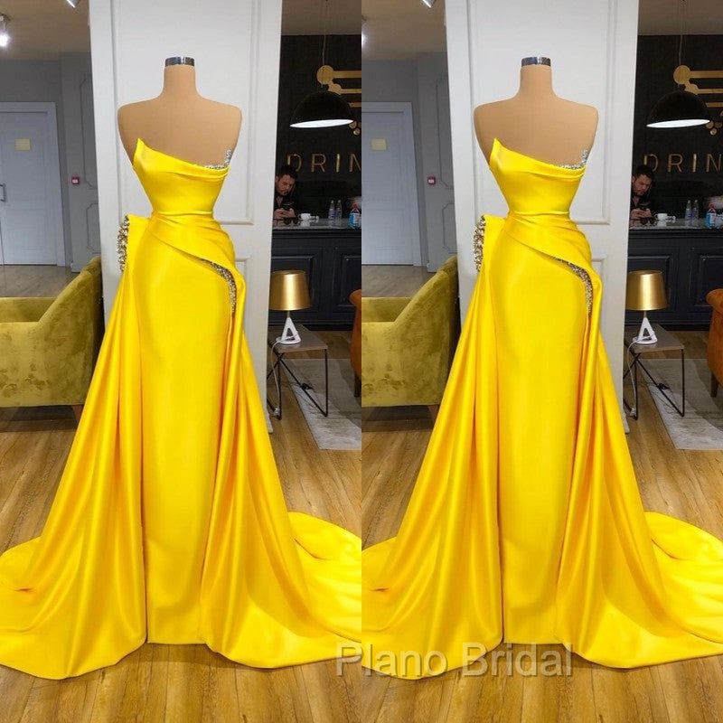 Bright Yellow Strapless Metallic Sequin Overskirt Formal Prom Dresses Secondary image