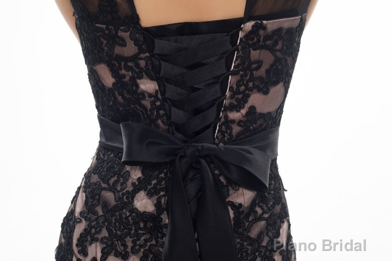 Brown And Black Memraid Appliques Backless Prom Dresses With Sash