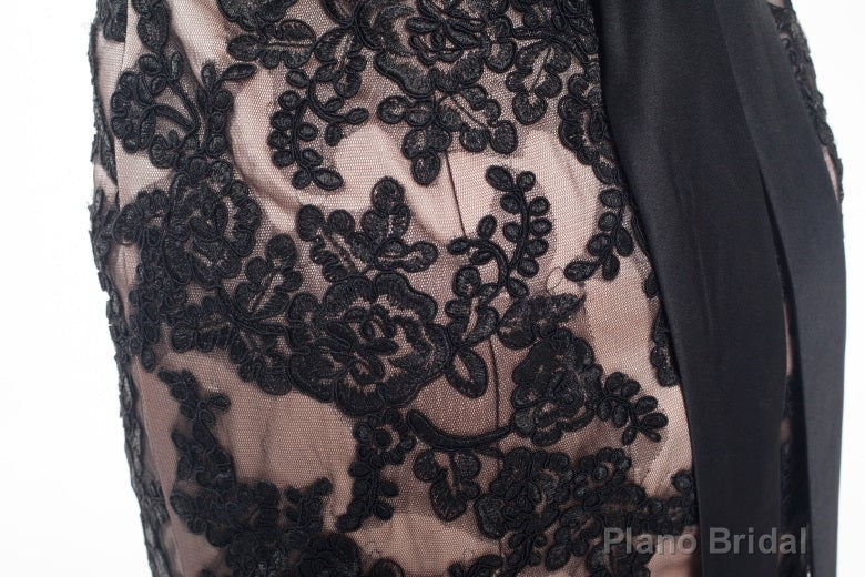 Brown And Black Memraid Appliques Backless Prom Dresses With Sash