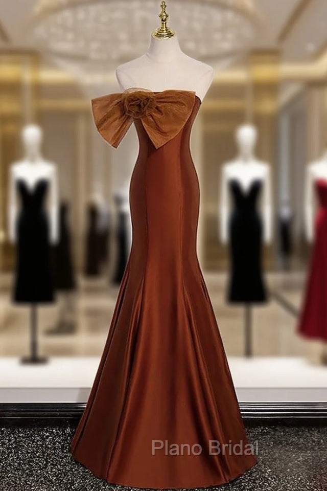 Brown Mermaid Strapless Bow Formal Prom Dresses Main image