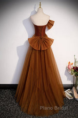Brown Tulle And Satin Mermaid Long Party Dresses, Long Formal Dresses Formal Prom Dresses