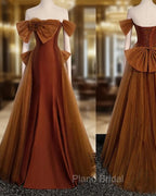 Brown Tulle and Satin Mermaid Long Party Dresses, New Style Long Formal Dresses Formal Prom Dresses