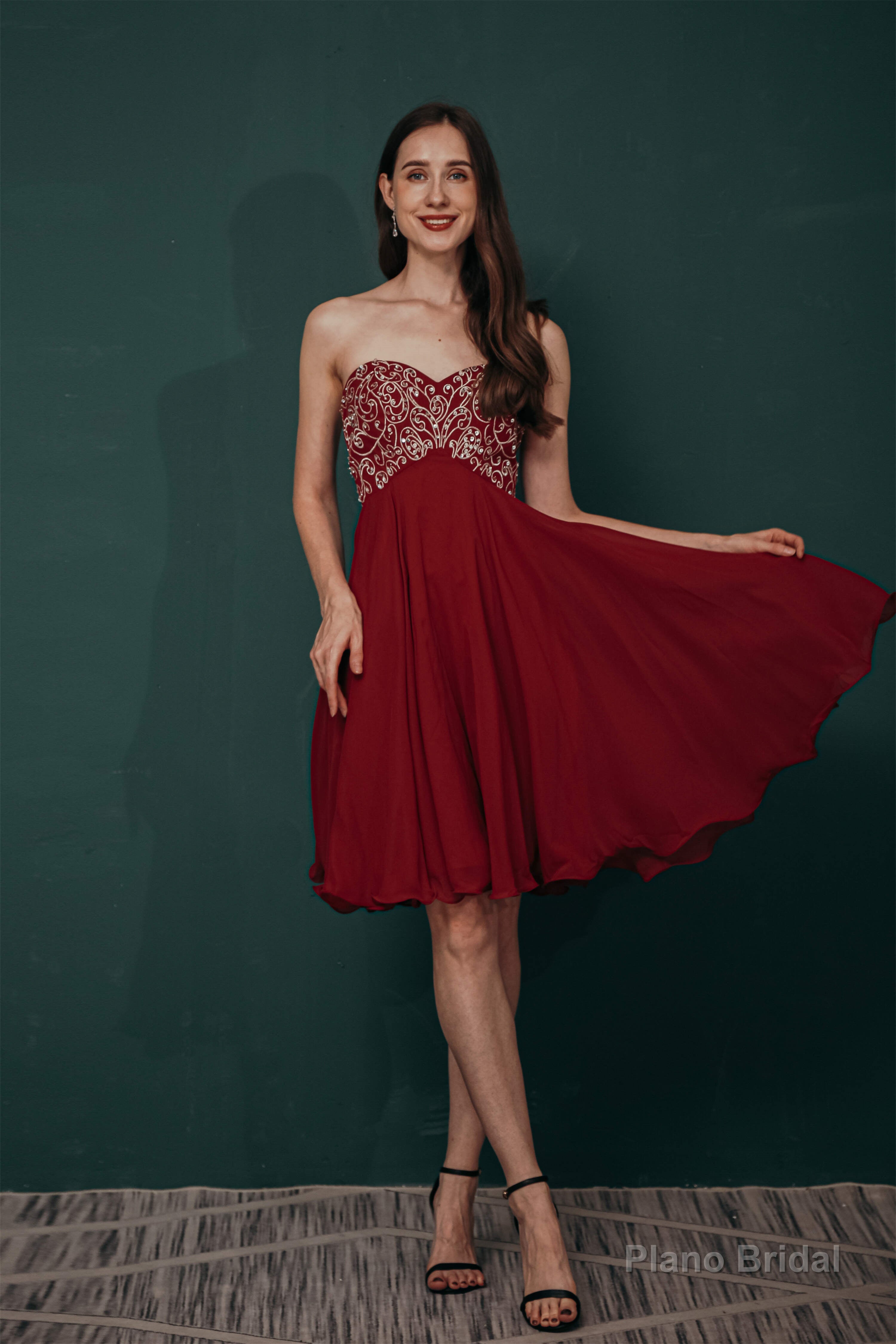 A-line Embroidery Chiffon Short Strapless Corset Back Beaded Homecoming Dresses Secondary image