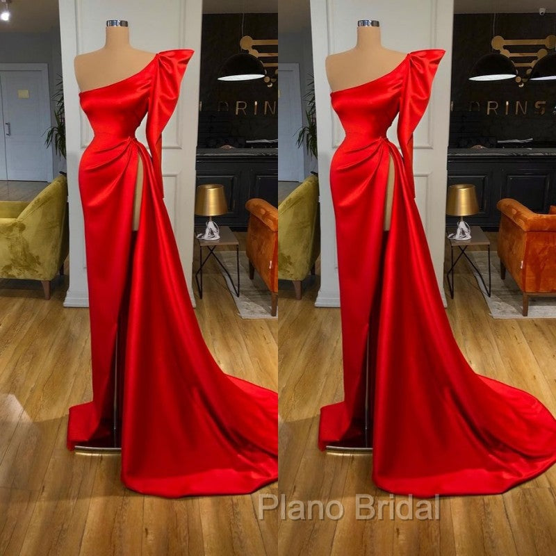 Bubble Sleeve One-shoulder Red High-split Long Evening Dresses Secondary image