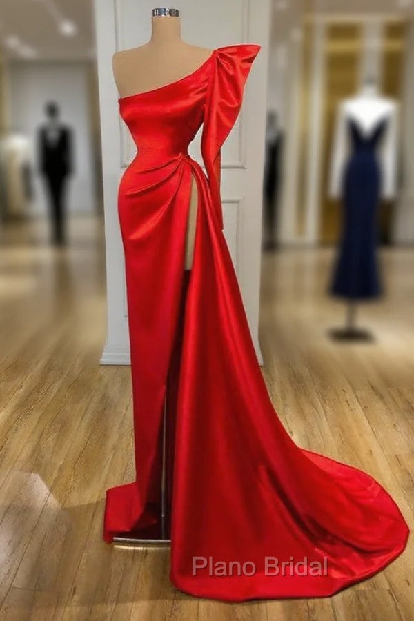 Bubble Sleeve One-shoulder Red High-split Long Evening Dresses Main image